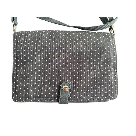 Thirty-One 31 Double Up Crossbody Purse Charcoal Gray Swiss Dot City NWOT - Picture 2 of 11